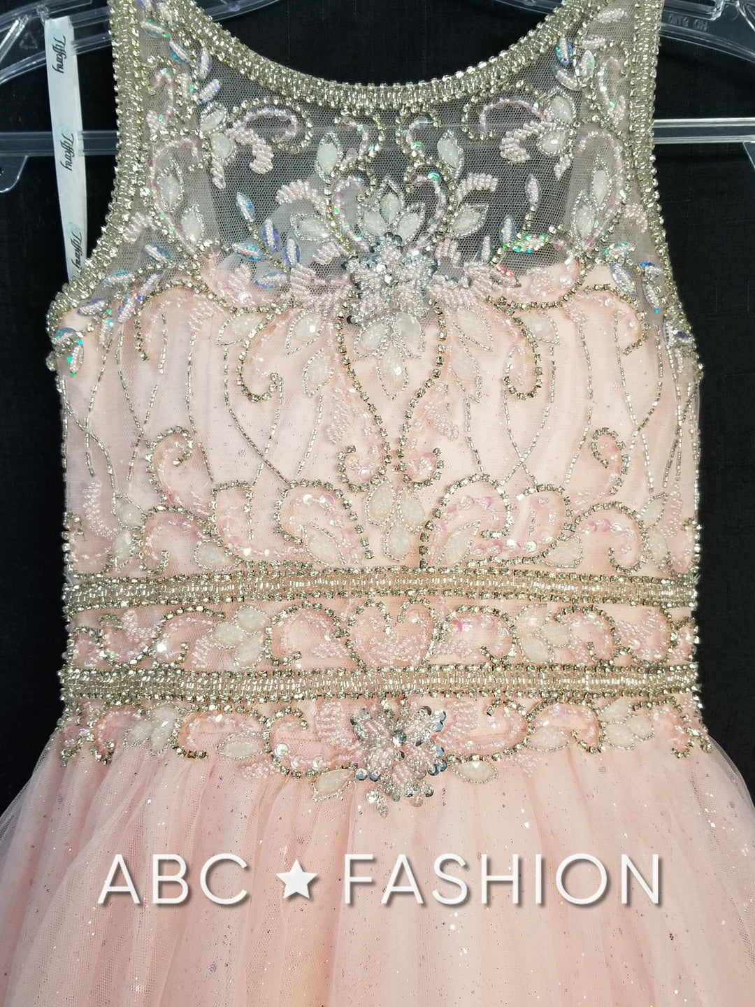 Girls Long Illusion Glitter Dress by Tiffany Princess 13601