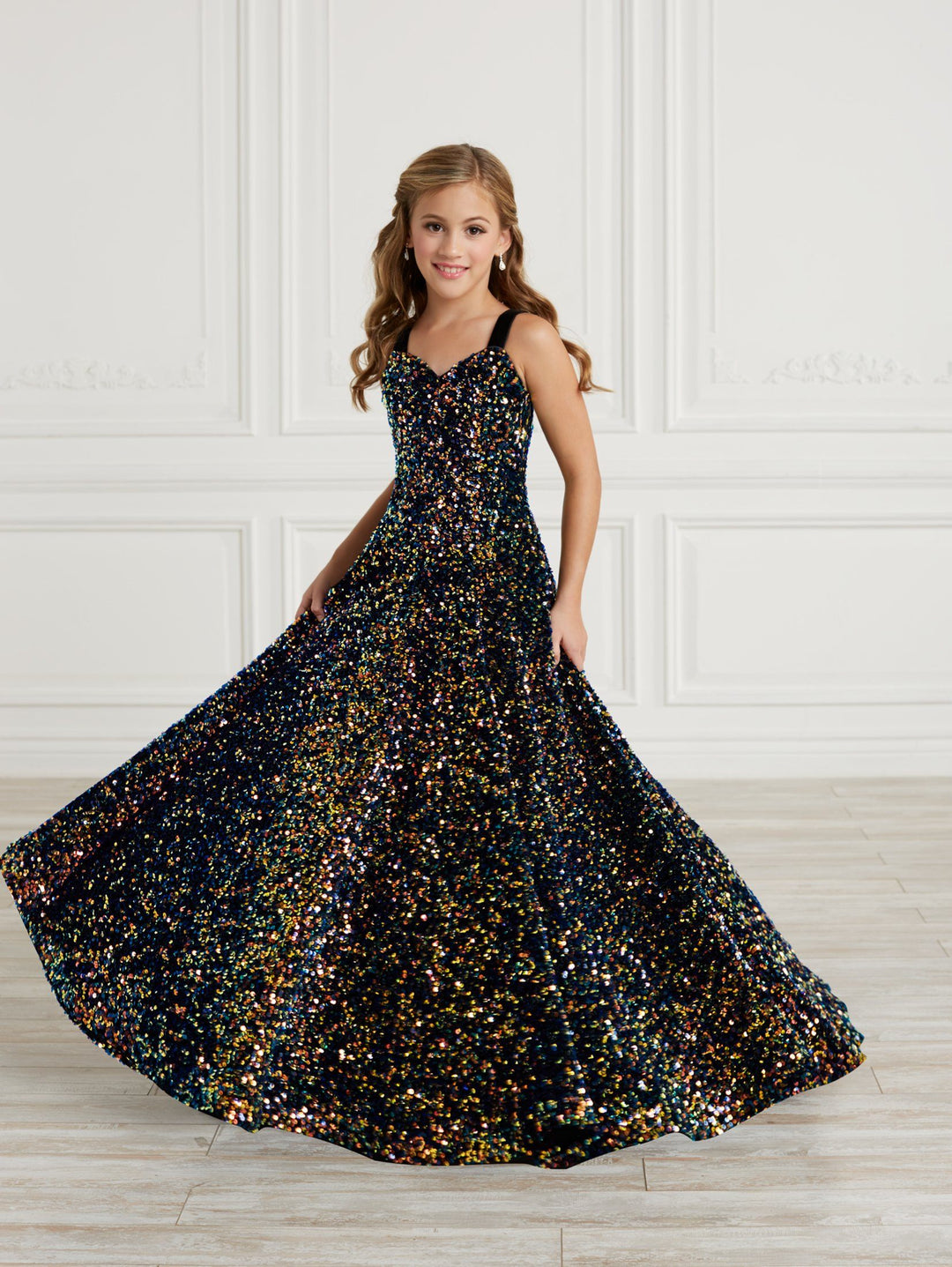 Girls Long Iridescent Sequin Dress by Tiffany Princess 13625