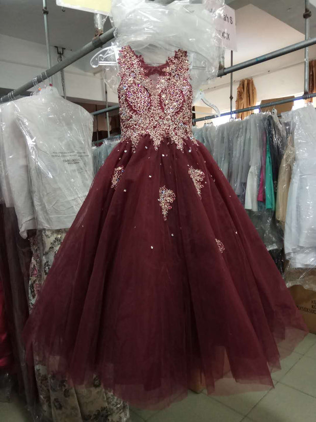 Girls Long Lace Applique Dress by Tiffany Princess 13523