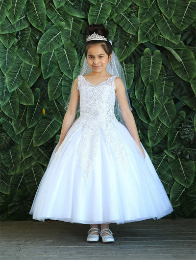 Girls Long Lace Applique Dress with Glitter Skirt by Calla KY221-Girls Formal Dresses-ABC Fashion