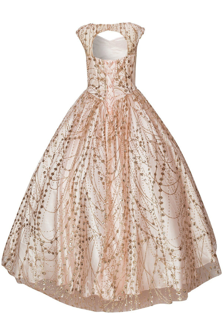 Girls Long Metallic Glitter Dress by Cinderella Couture 8007-Girls Formal Dresses-ABC Fashion