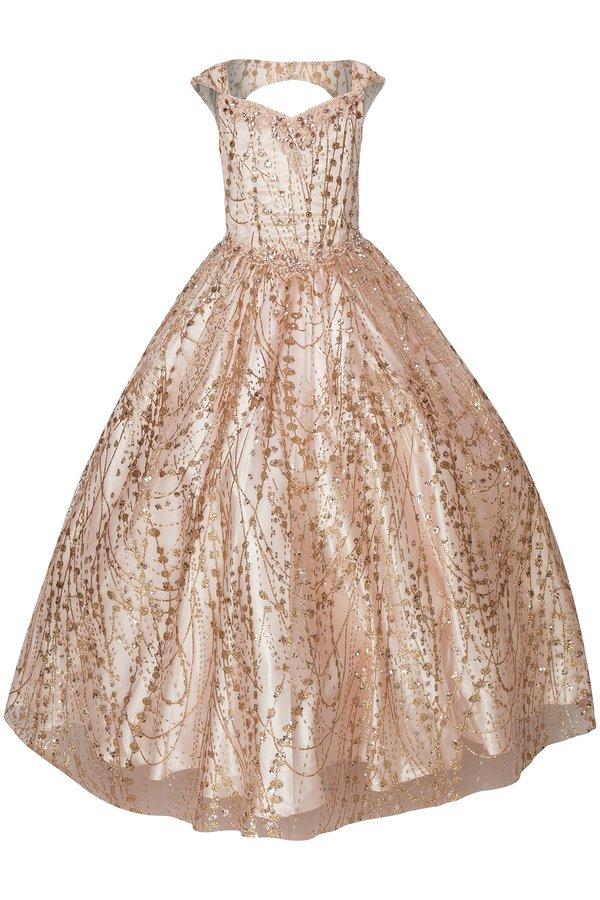 Girls Long Metallic Glitter Dress by Cinderella Couture 8007-Girls Formal Dresses-ABC Fashion