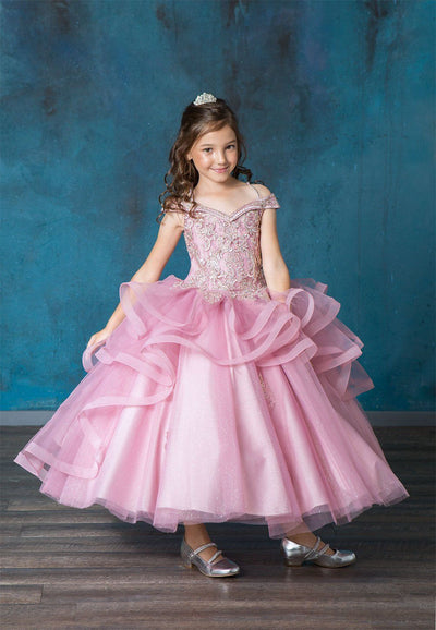 Daisda Ball Gown Short Sleeve Off Shoulder Flower Girl Dresses Satin With  Bow Tier Solid
