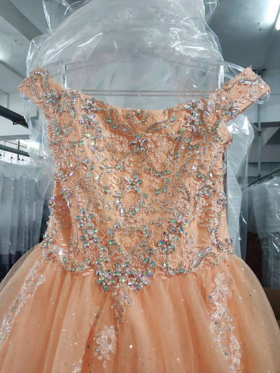 Girls Long Off Shoulder Glitter Dress by Tiffany Princess 13582