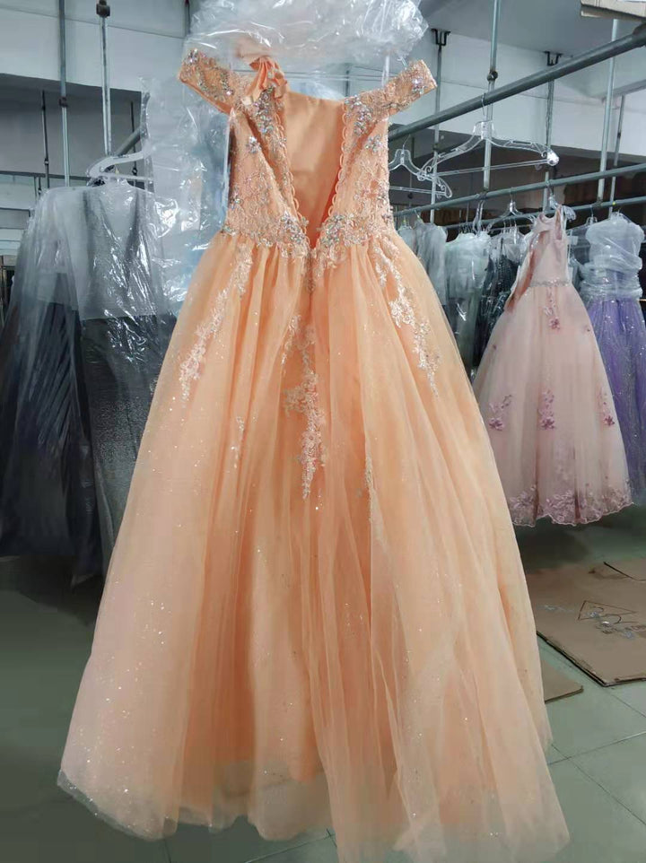 Girls Long Off Shoulder Glitter Dress by Tiffany Princess 13582