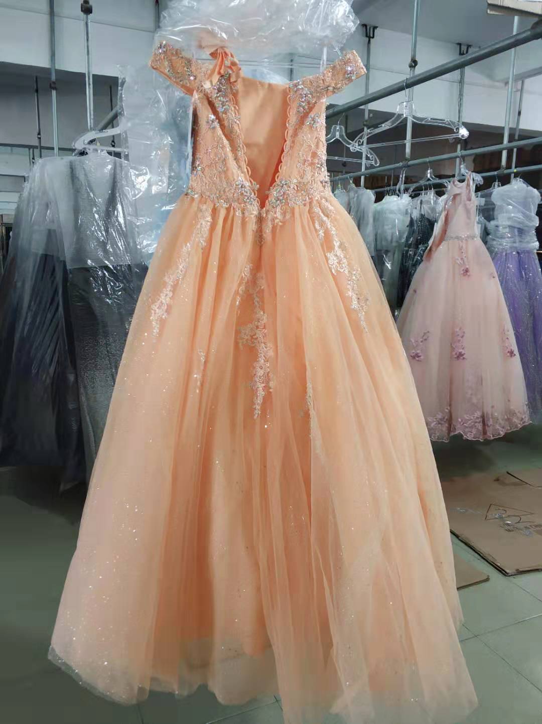 Girls Long Off Shoulder Glitter Dress by Tiffany Princess 13582 10 / Orange Sherbet Girls Long Off Shoulder Glitter Dress by Tiffany Princess 13582 10 / Orange Sherbet