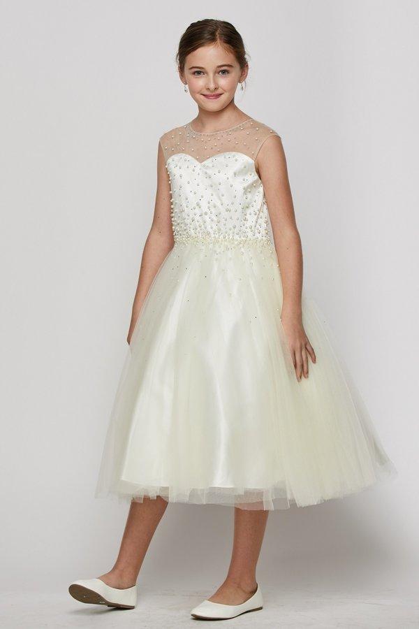 Girls Long Pearl Beaded Tulle Dress by Cinderella Couture 5053-Girls Formal Dresses-ABC Fashion