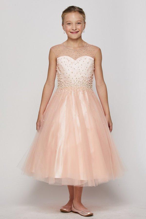 Girls Long Pearl Beaded Tulle Dress by Cinderella Couture 5053-Girls Formal Dresses-ABC Fashion