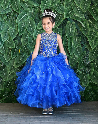 Girls Long Ruffled Dress with Beaded Bodice by Calla KY213-Girls Formal Dresses-ABC Fashion