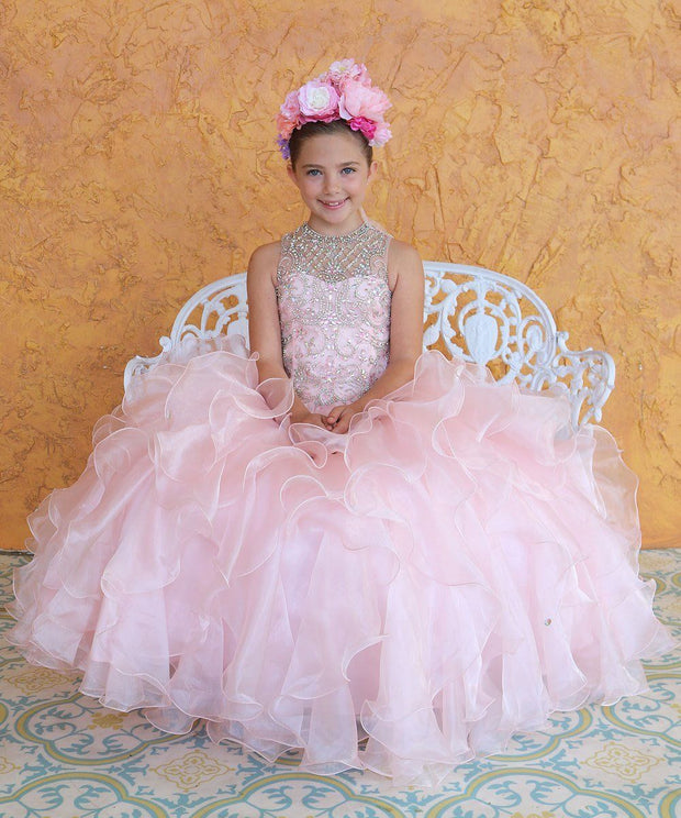 Girls Long Ruffled Dress with Beaded Bodice by Calla KY213-Girls Formal Dresses-ABC Fashion