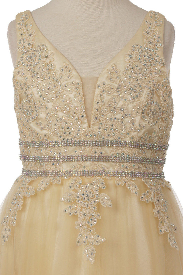 Girls Long Sleeveless Dress with Lace Top by Cinderella Couture 5082-Girls Formal Dresses-ABC Fashion