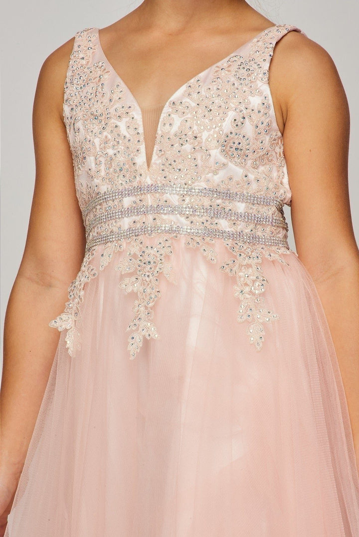 Girls Long Sleeveless Dress with Lace Top by Cinderella Couture 5082