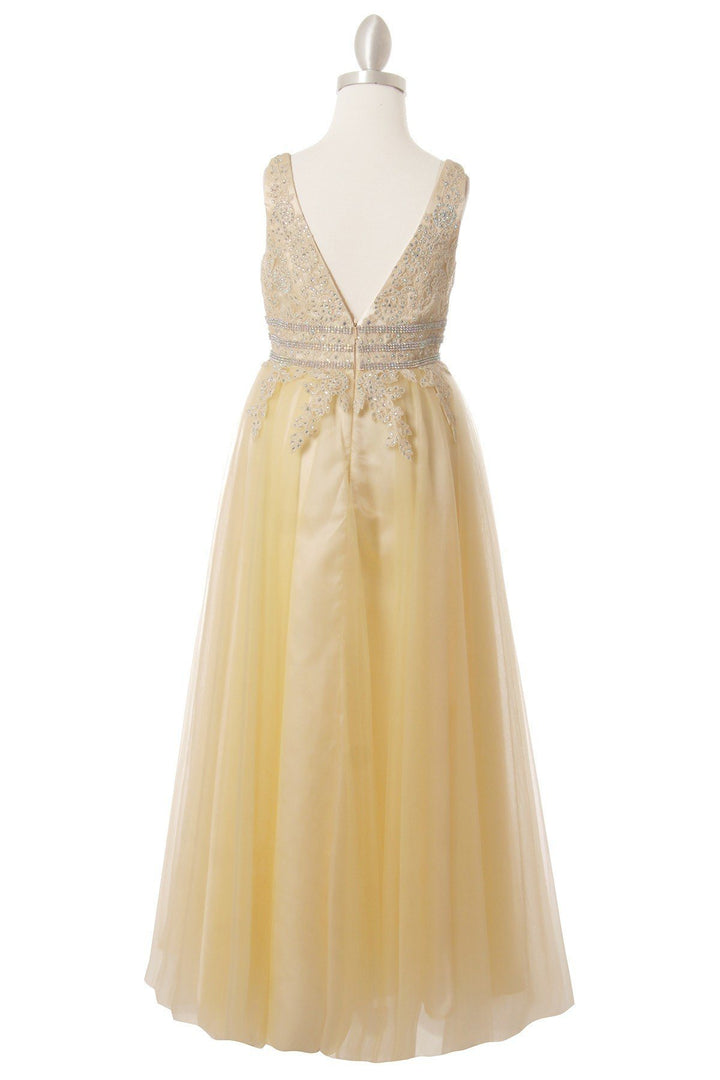 Girls Long Sleeveless Dress with Lace Top by Cinderella Couture 5082-Girls Formal Dresses-ABC Fashion