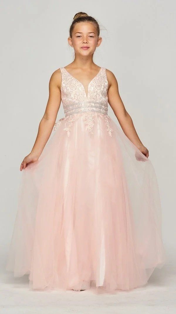 Girls Long Sleeveless Dress with Lace Top by Cinderella Couture 5082