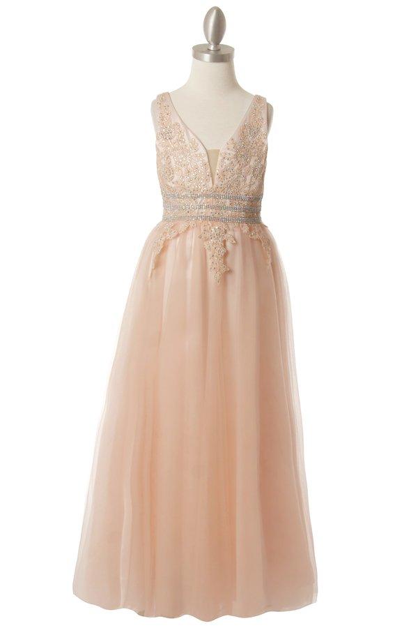 Girls Long Sleeveless Dress with Lace Top by Cinderella Couture 5082-Girls Formal Dresses-ABC Fashion