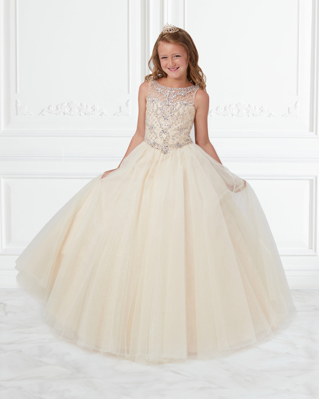 Girls Long Sleeveless Glitter Dress by Tiffany Princess 13597-Girls Formal Dresses-ABC Fashion