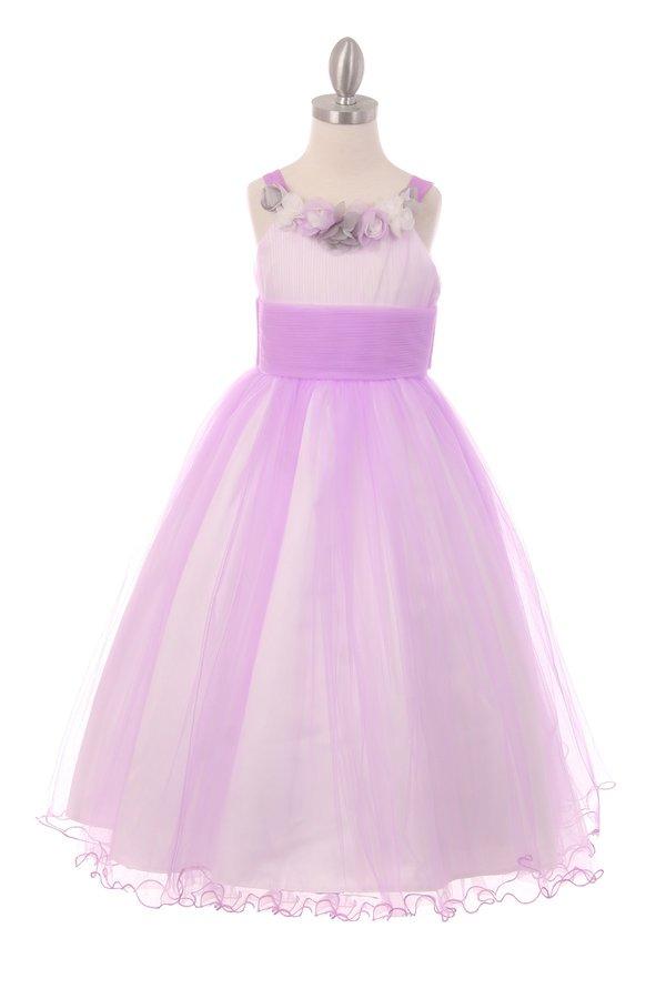 Girls Long Two Tone Dress with Floral Neckline by Cinderella Couture 9074-Girls Formal Dresses-ABC Fashion