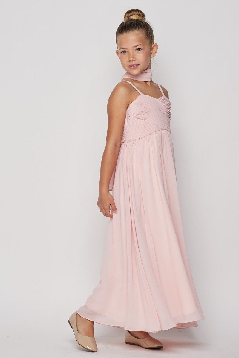 Girls Pleated Long Chiffon Dress by Cinderella Couture 5024-Girls Formal Dresses-ABC Fashion