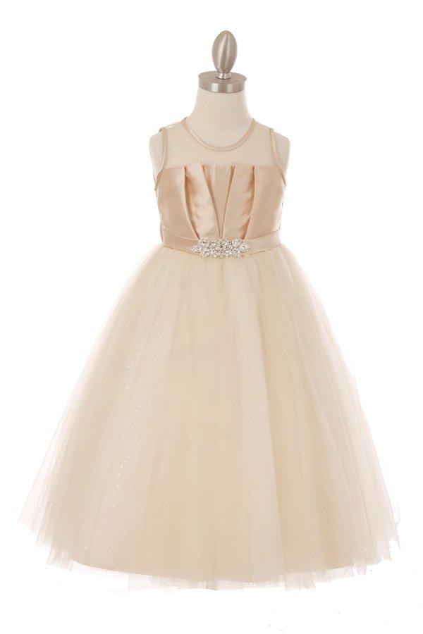 Girls Satin Bodice Tea Length Dress by Cinderella Couture 5076