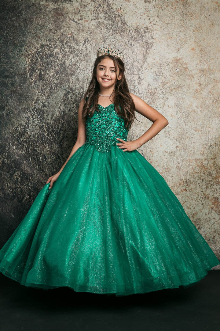 Girls Sequin Applique Sleeveless Gown by Petite Adele C337