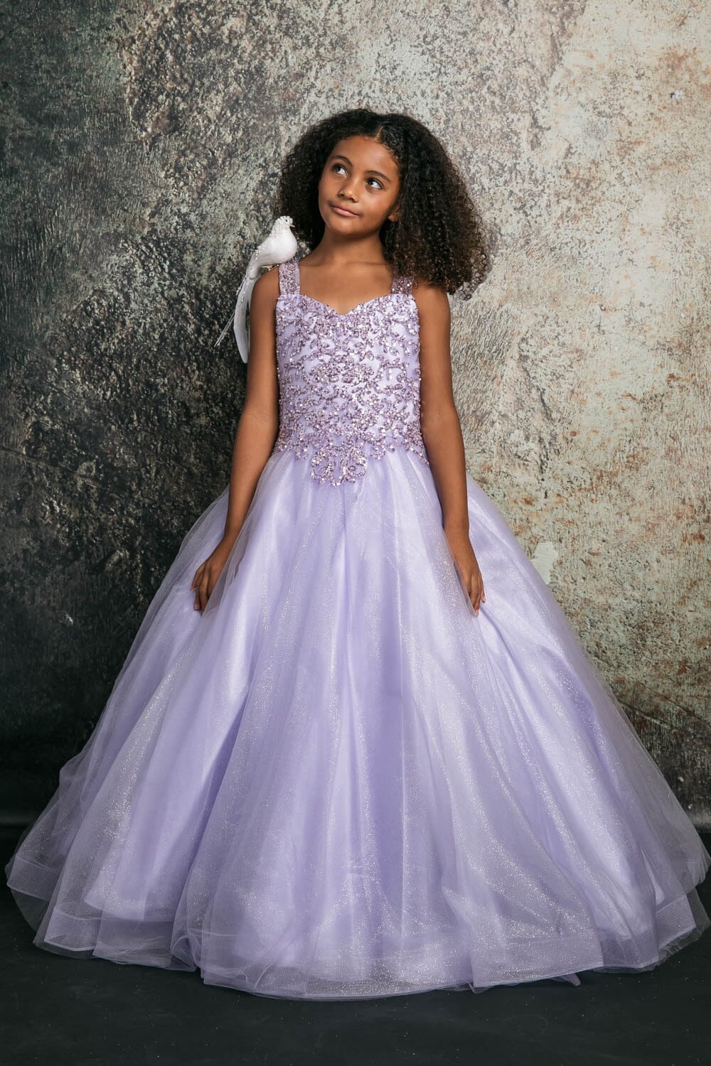 Girls Sequin Applique Sleeveless Gown by Petite Adele C337
