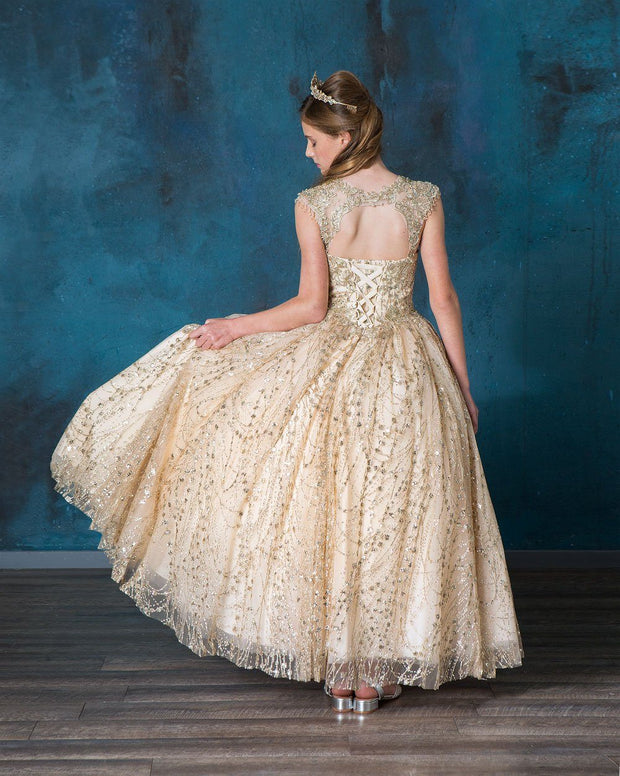 Girls Glitter Cap Sleeve Ball Gown by Calla KY226 ABC Fashion