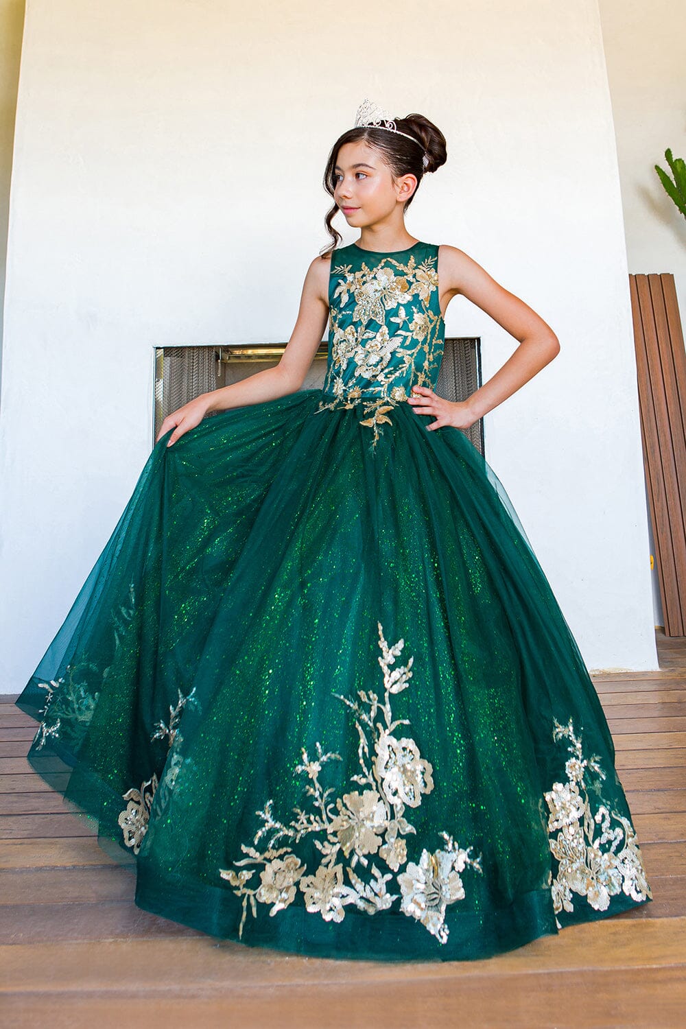 Girls Sequin Print Sleeveless Gown by Cinderella Couture 5118 8 / Blush