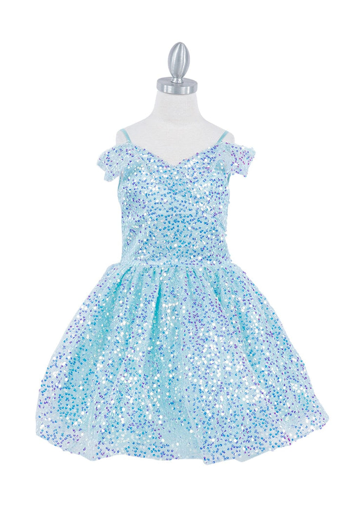 Girls Sequin Short Off Shoulder Dress by Cinderella Couture 5122