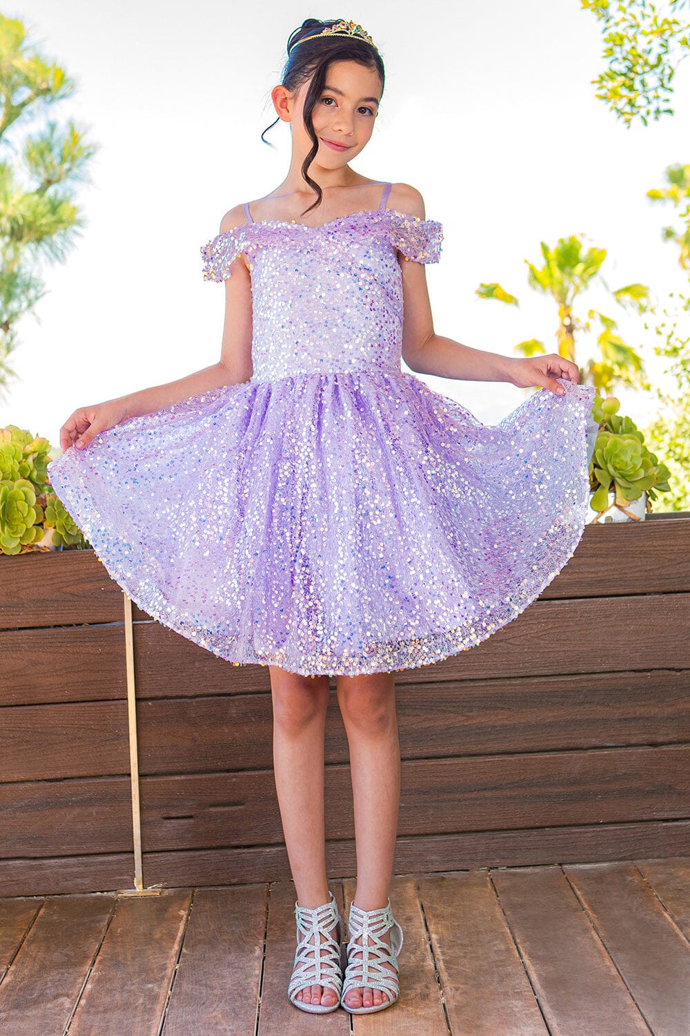 Girls Sequin Short Off Shoulder Dress by Cinderella Couture 5122