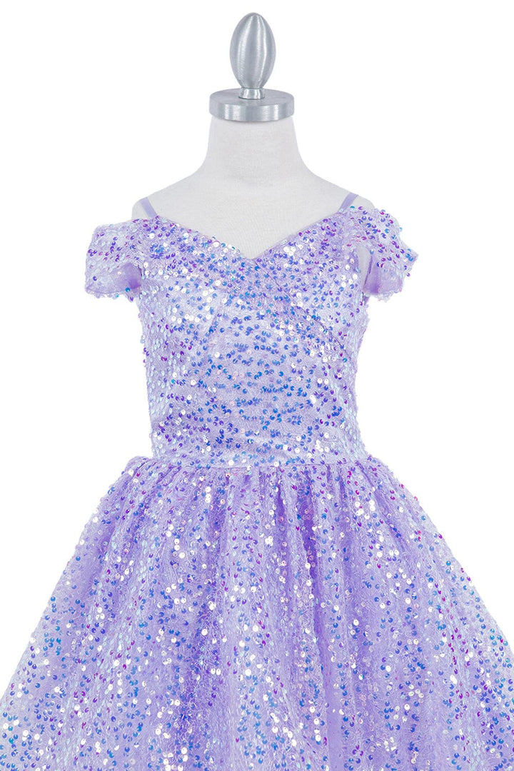 Girls Sequin Short Off Shoulder Dress by Cinderella Couture 5122