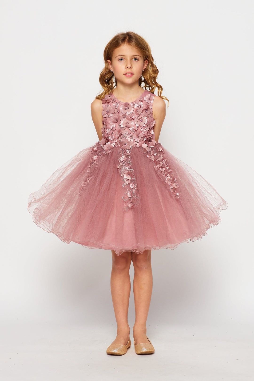 Girls Short 3D Floral Dress by Cinderella Couture 9122
