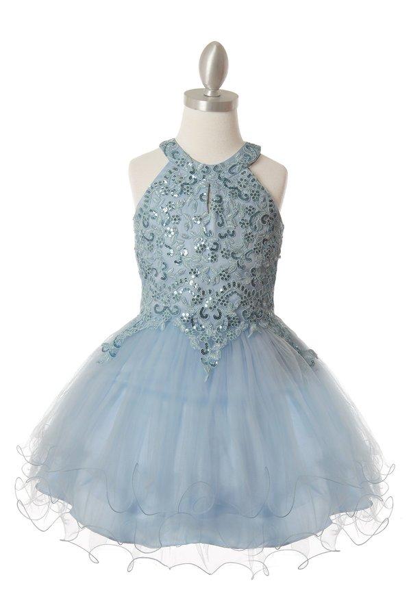 Girls Short Applique Halter Dress by Cinderella Couture 5100