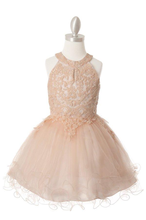 Girls Short Applique Halter Dress by Cinderella Couture 5100