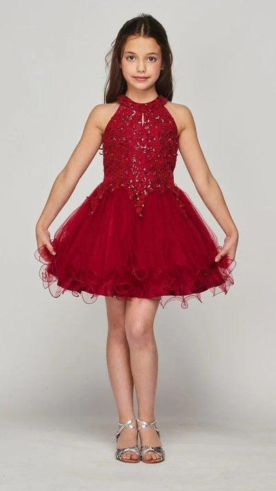 Girls Short Applique Halter Dress by Cinderella Couture 5100