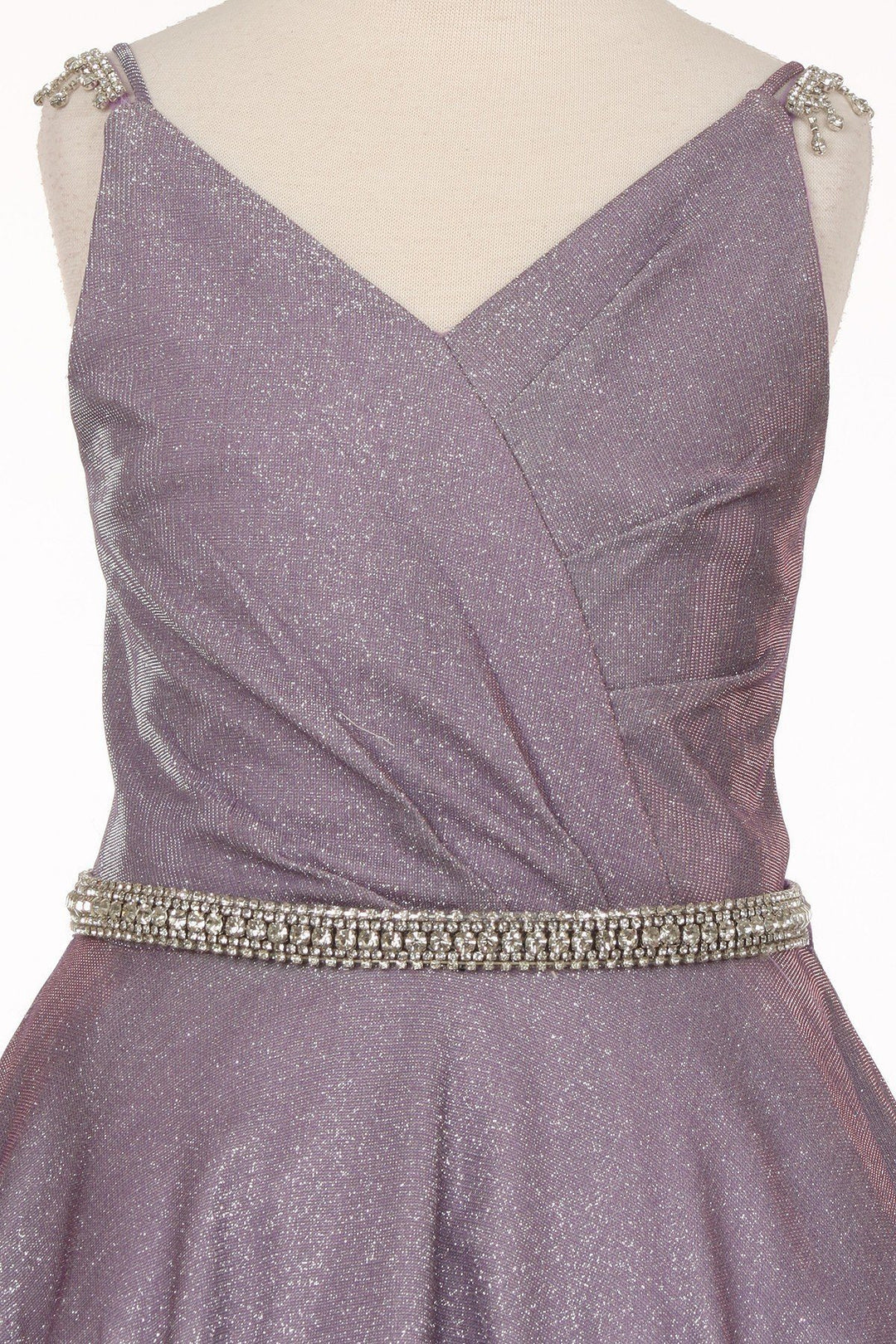 Girls Short Beaded Metallic Dress by Cinderella Couture 8014