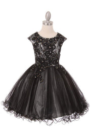 Girls Short Cap Sleeve Dress with Lace Bodice by Cinderella Couture 5045-Girls Formal Dresses-ABC Fashion