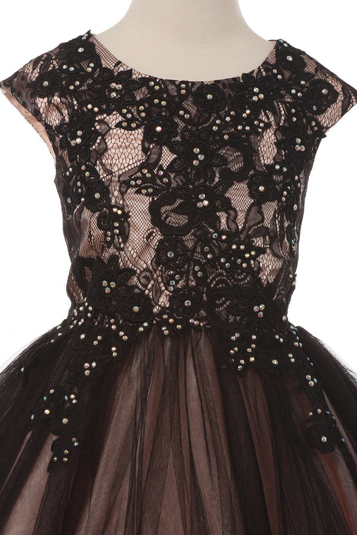 Girls Short Cap Sleeve Dress with Lace Bodice by Cinderella Couture 5045-Girls Formal Dresses-ABC Fashion