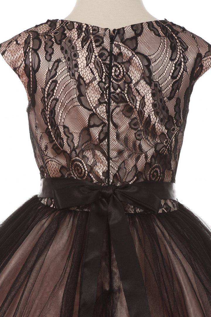 Girls Short Cap Sleeve Dress with Lace Bodice by Cinderella Couture 5045-Girls Formal Dresses-ABC Fashion