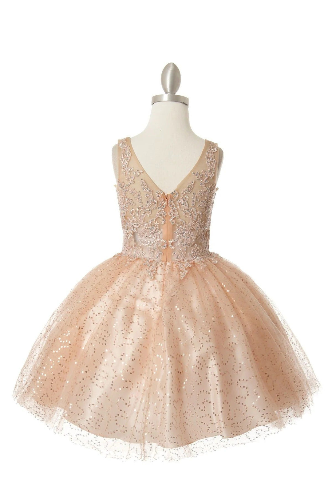 Girls Short Embroidered V-Neck Dress by Cinderella Couture 5088