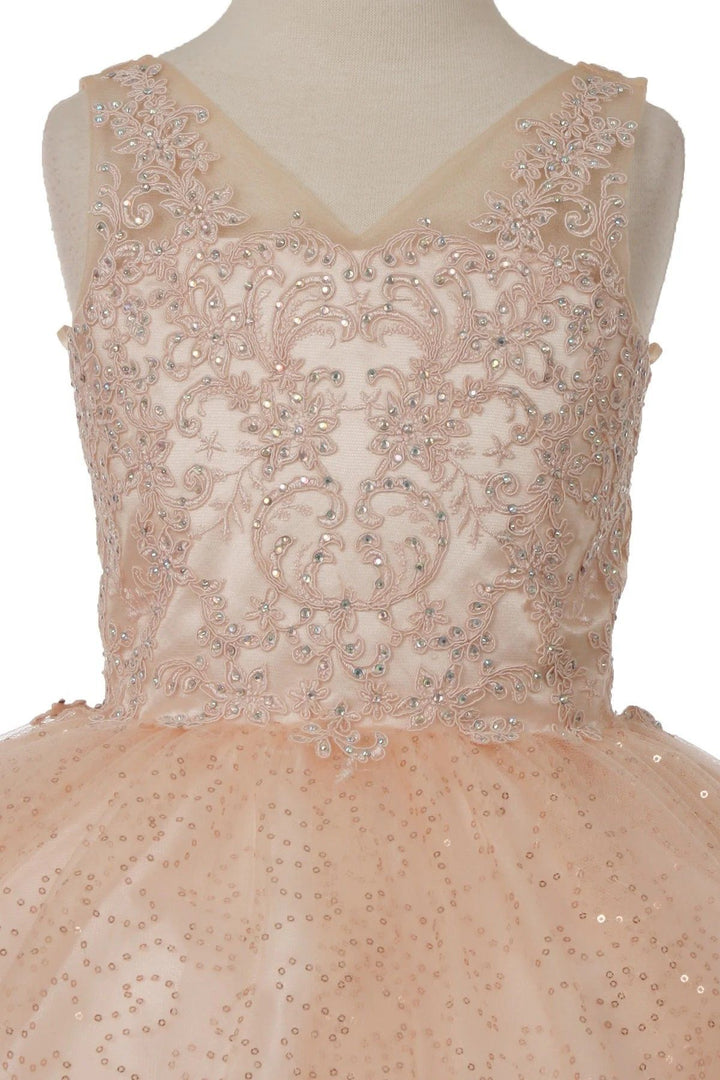 Girls Short Embroidered V-Neck Dress by Cinderella Couture 5088