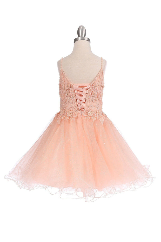 Girls Short Floral Applique Dress by Cinderella Couture 5112 - Outlet