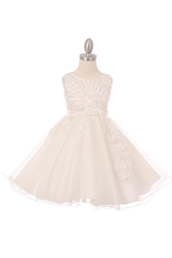 Girls Short Glitter Dress with 3D Flowers by Cinderella Couture 9022-Girls Formal Dresses-ABC Fashion