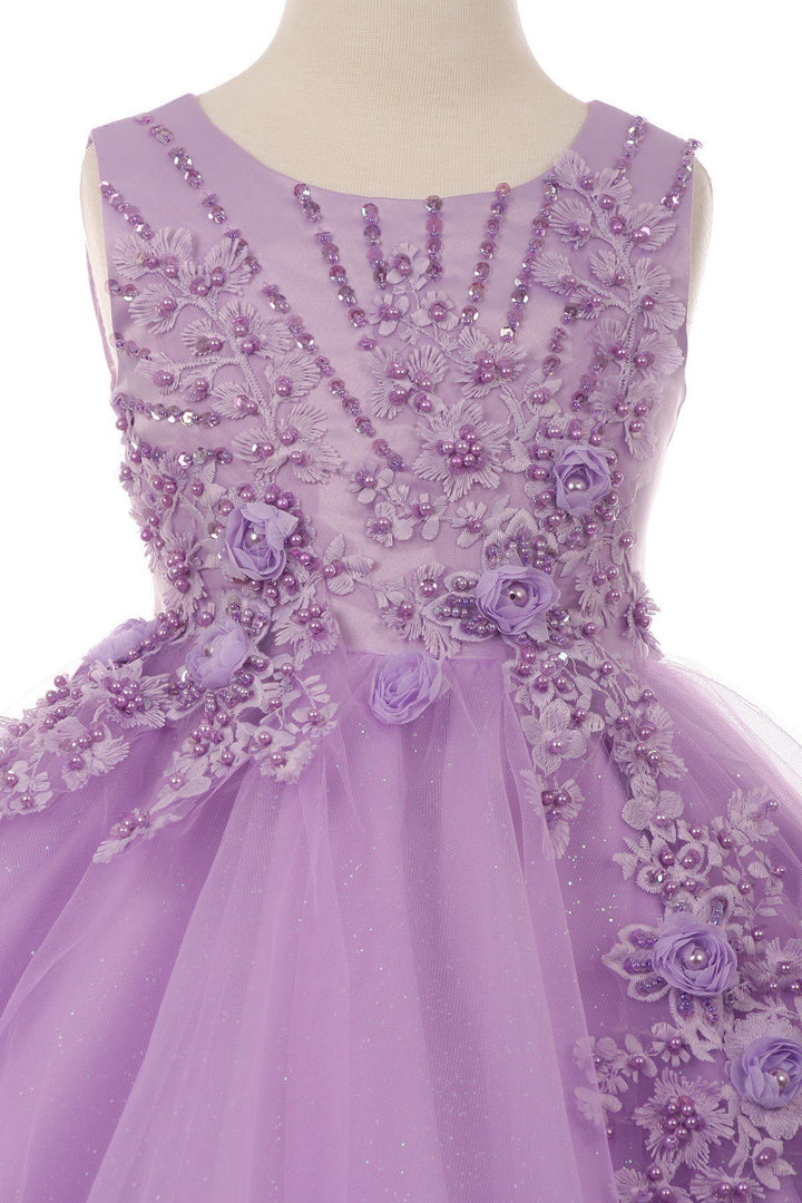 Girls Short Glitter Dress with 3D Flowers by Cinderella Couture 9022-Girls Formal Dresses-ABC Fashion