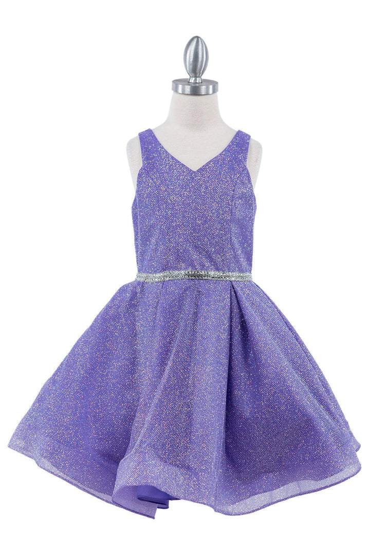 Girls Short Glitter V-Neck Dress by Cinderella Couture 8047