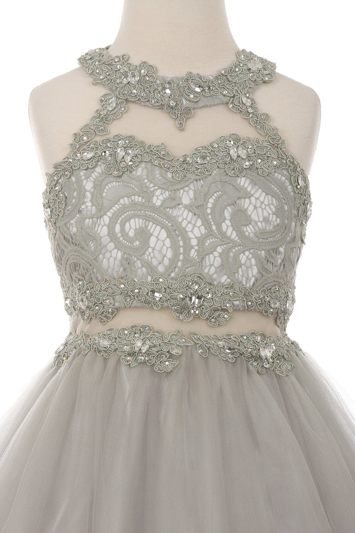 Girls Short Halter Dress with Lace Bodice by Cinderella Couture 5040-Girls Formal Dresses-ABC Fashion