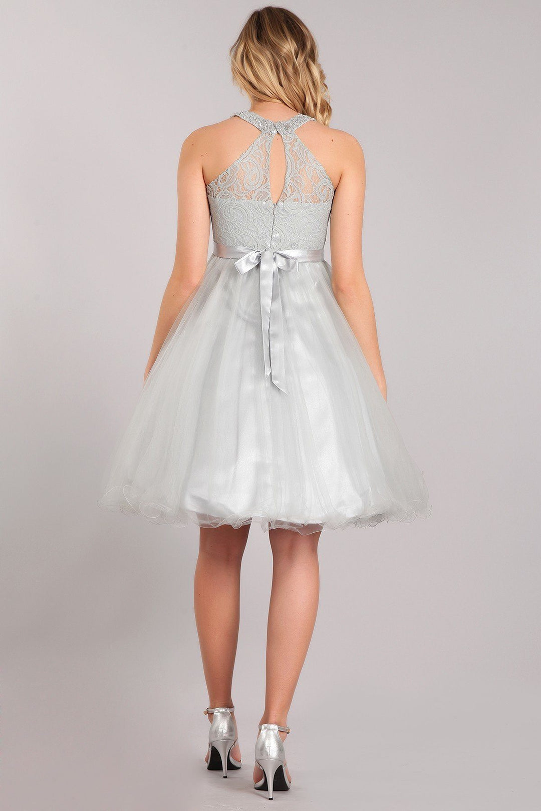 Girls Short Halter Dress with Lace Bodice by Cinderella Couture 5040-Girls Formal Dresses-ABC Fashion