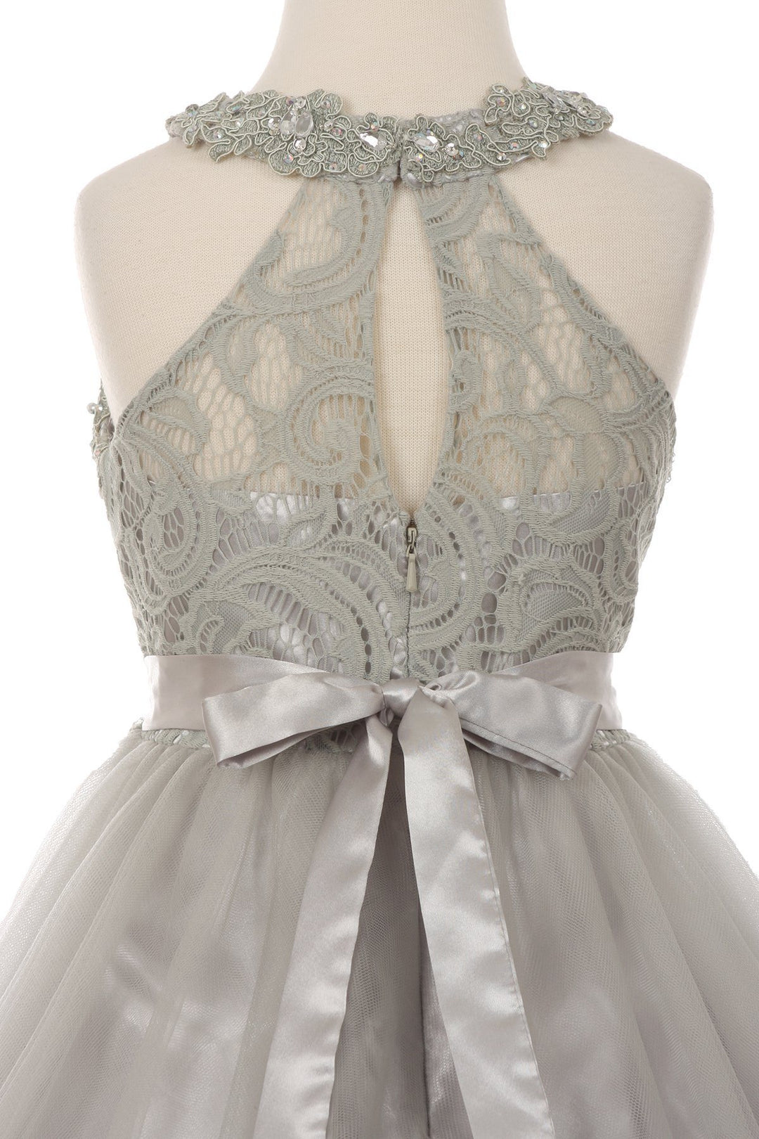 Girls Short Halter Dress with Lace Bodice by Cinderella Couture 5040-Girls Formal Dresses-ABC Fashion