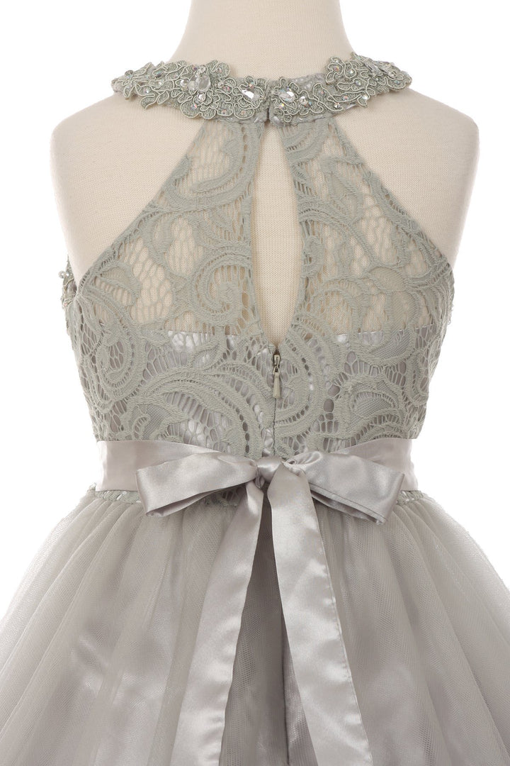 Girls Short Halter Dress with Lace Bodice by Cinderella Couture 5040-Girls Formal Dresses-ABC Fashion