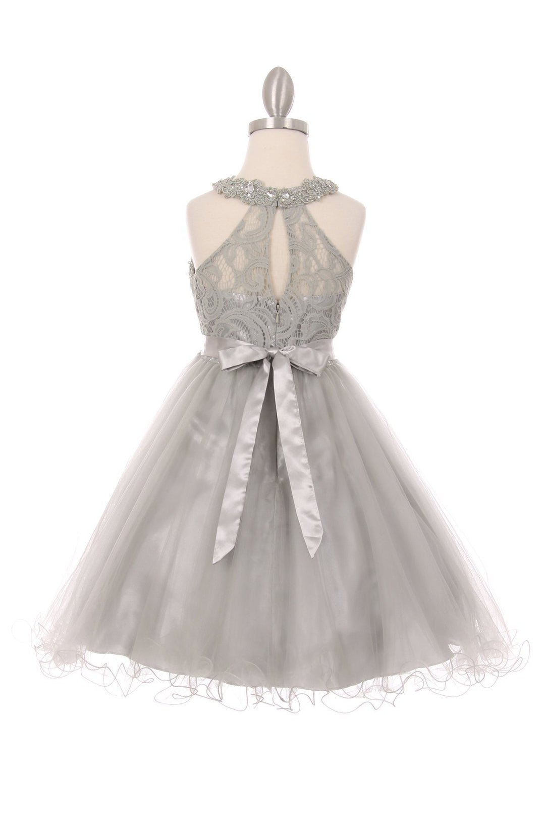 Girls Short Halter Dress with Lace Bodice by Cinderella Couture 5040-Girls Formal Dresses-ABC Fashion