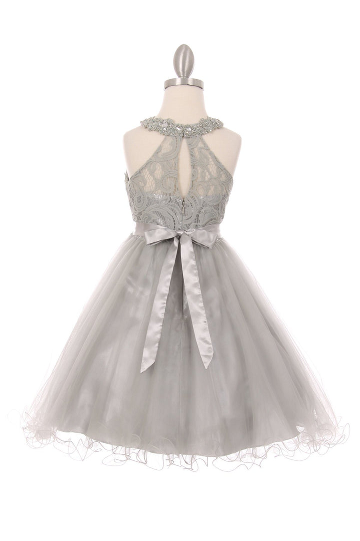 Girls Short Halter Dress with Lace Bodice by Cinderella Couture 5040-Girls Formal Dresses-ABC Fashion